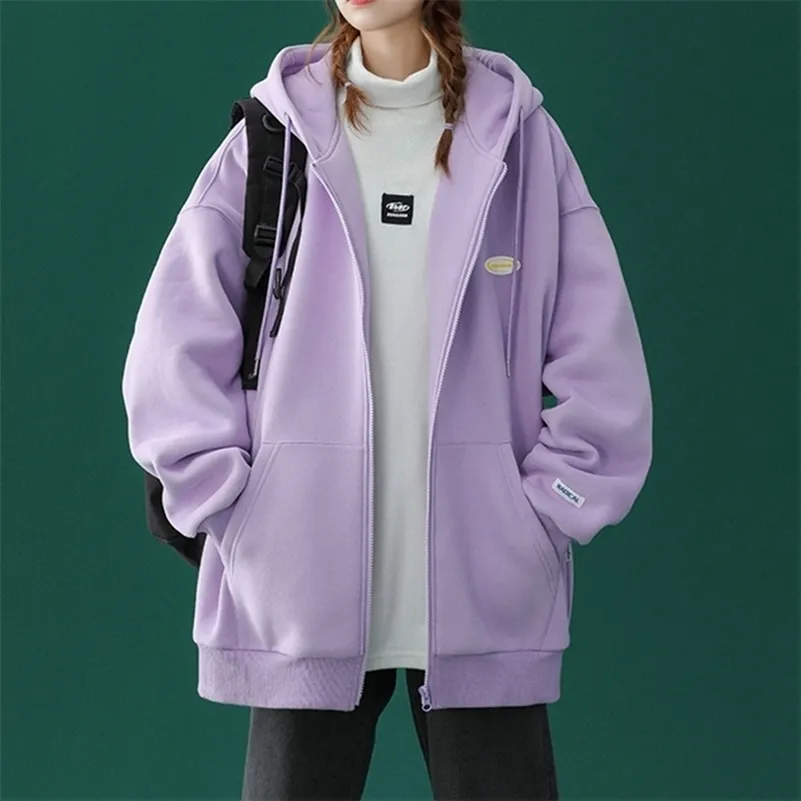 Women's Hoodies Sweatshirts LEGIBLE Spring Autumn Casual Female Zip Up Loose Hooded Oversize Hoodie Women Teen Girl 220930