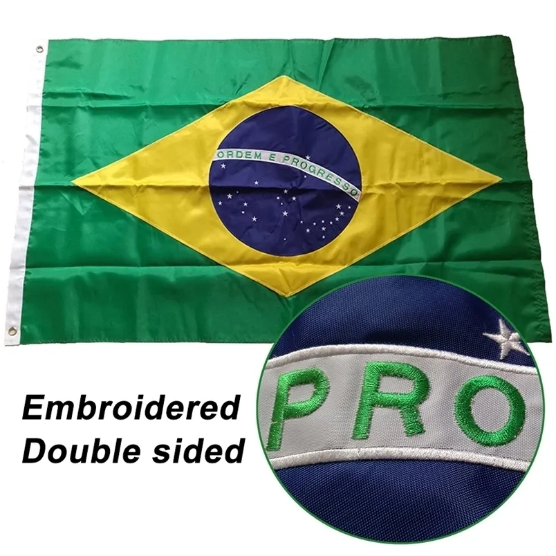 Banderas de pancarta bordadas de doble cara cosidas Brasil Brasil Brasil Nacional Mundo País Oxford Tela Nylon 3x5ft 220930