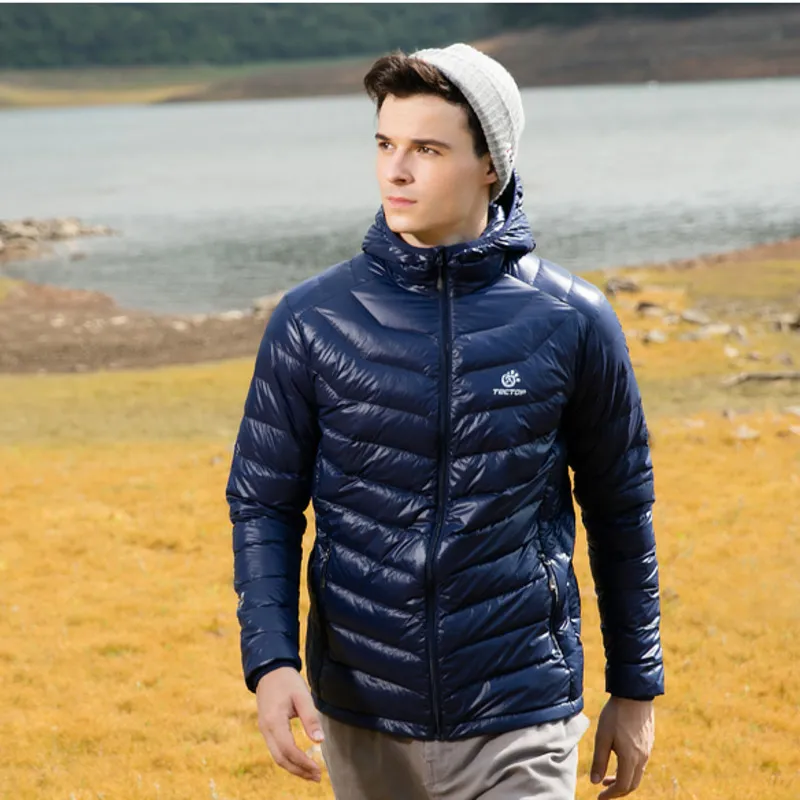 Men's Down Down Parkas Winter Outdoor Super Light Down Jacket para homens de cor sólida com capuz com capuz