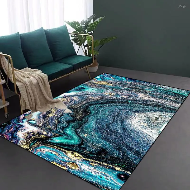 Mattor Nordisk stil abstrakt marmor matta modernt vardagsrum bl￥ gr￶nt matta f￶r hall lounge sovrum golvdekoration hemmatta