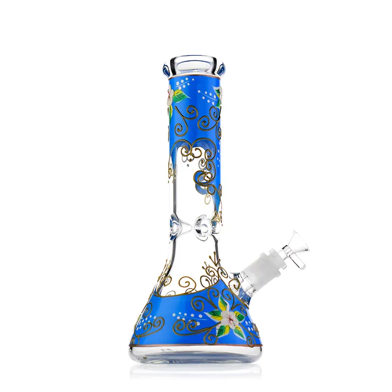 Floral Beauty: 12-Inch Straight Tube Hookah Glass Bong with Diffused Downstem Percolator - 14mm Female Joint