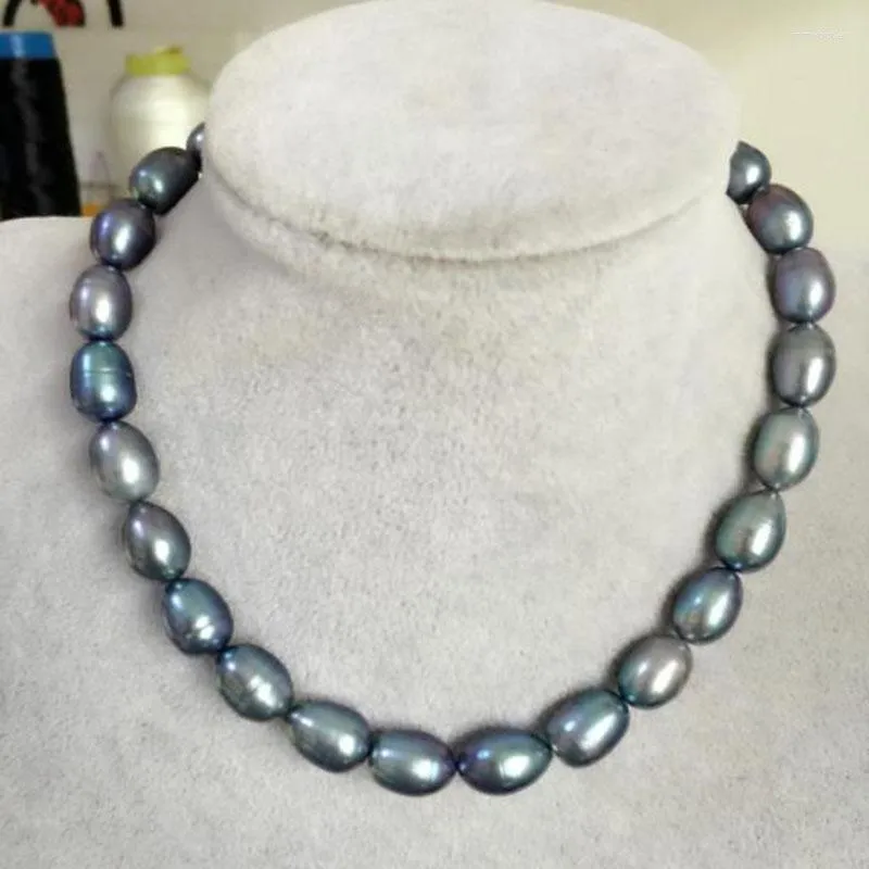 Chaînes superbe collier de perles baroques vertes noires de Tahiti 12-13 mm18 "argent 925 W