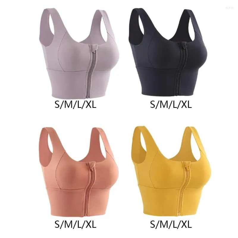 Yoga Outfit Sports Bra Women High Impact Strappy With Front Zipprt Gym Running Workout Full Support Comfort Bras