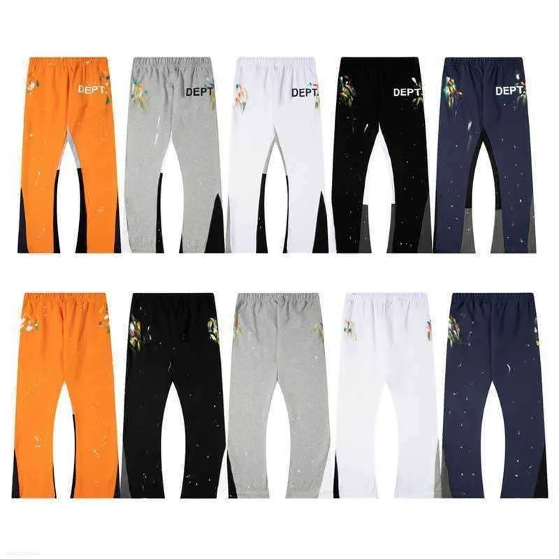 Galleryes Jeans pour hommes Pantalons de survêtement de créateur Pantalons de sport Éclaboussures d'encre Graffiti Loose Flare Virgil Non Couture Ozpr5jf6 1 dep237W