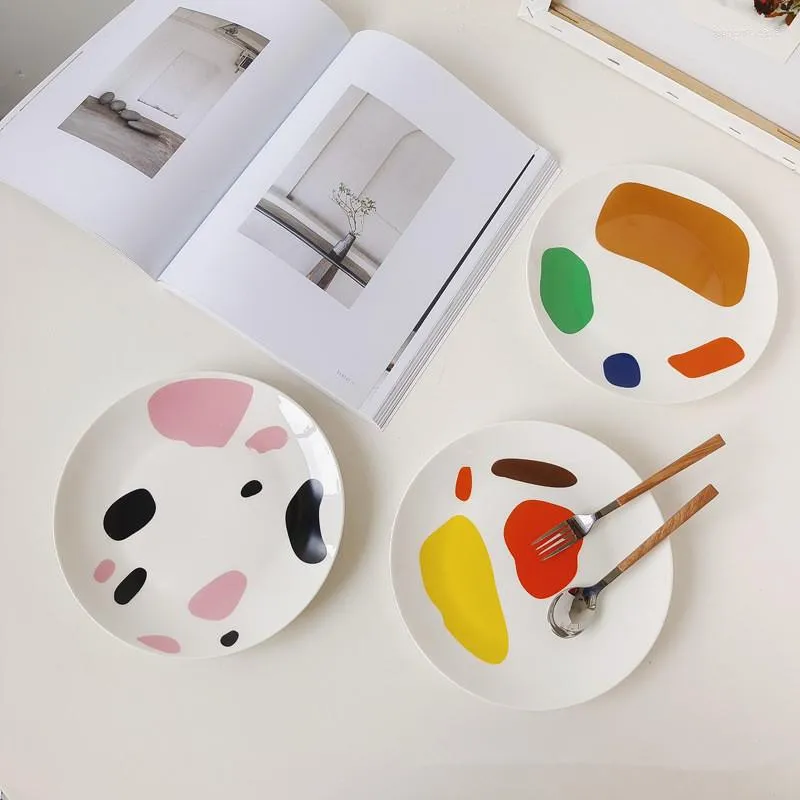 Plates Cutelife Nordic Color Block Round Ceramic Plate Tableware Bread Dessert Sushi Cake Cute Breakfast Wedding Candy Dish