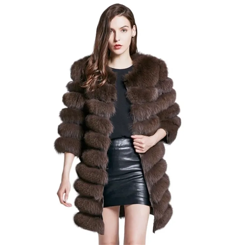 Womens Fur Faux Woman Long Coat Removable Natural Overcoat Real Outerwear Lady Winter Thermal Jacket With Vest 220929