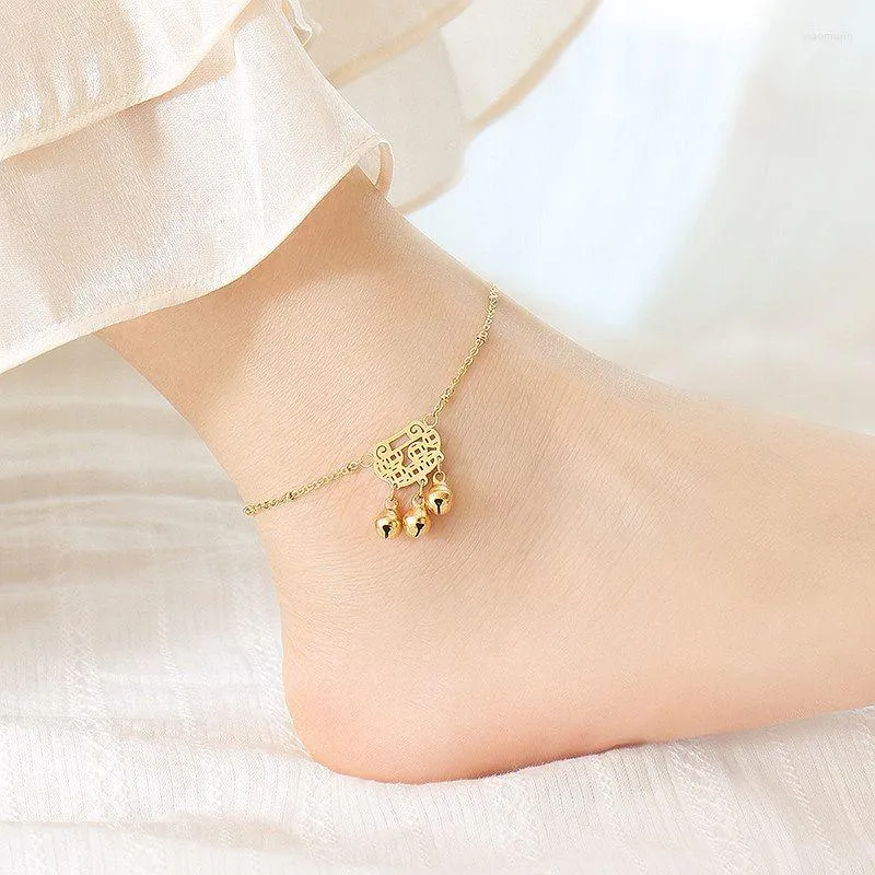 Anklets Steel Ball Vintage Gold Lock For Girls Stainless Foot Chain Bohemian Jewelry 2022 Trend Beach Accessory
