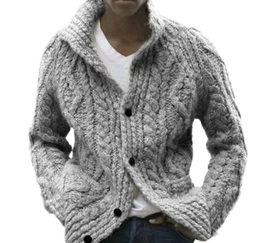 Męskie swetry designerskie swobodne kardigany zimowe ciepłe guziki zrzucane z kołnierzem kurtka kołnierzowa płaszcza mody solidne swetry