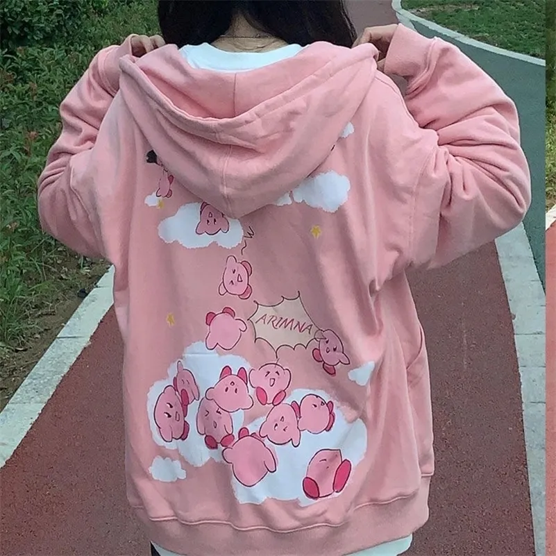 Kvinnors hoodies tröjor roliga blixtlås tröja flickor söt tecknad anime hösten kawaii kläder casual y2k överdimensionera harajuku kvinnor 220930
