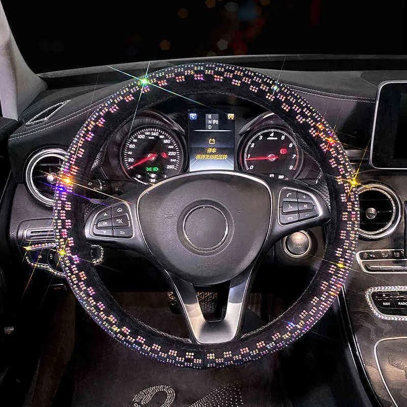 Car New Crystal Flashing Grid Drilling Handle Bar Cover For 3738 Cm 145 "15" M size Steering Wheel Cover Car Accessories J220808