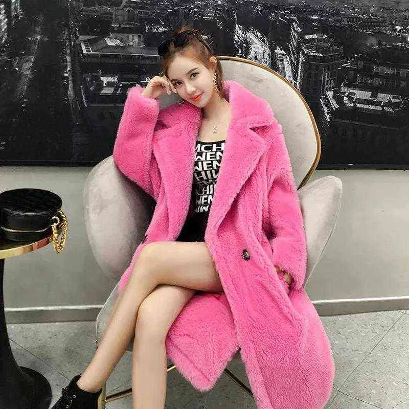 Kvinnor 2020 Spring Autumn Thicken Warm Faux Fur Teddy Coat Female Fashion Elegant Coats Loose Fluffy Long Overcoat R81 T220810