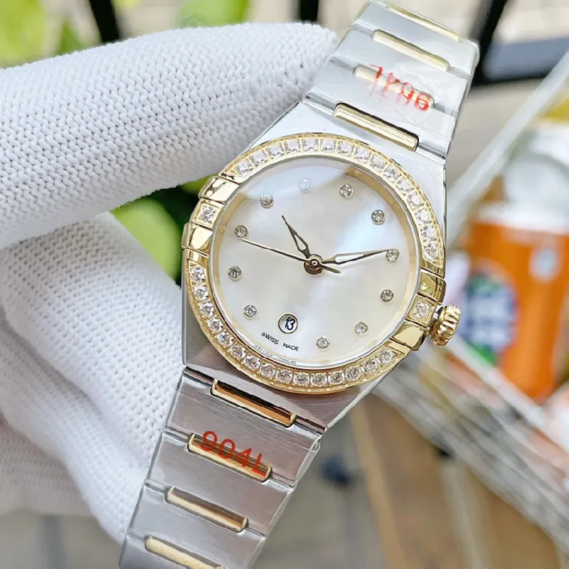 Women's Quartz Watch Fashion 28 مم من الفولاذ المقاوم للصدأ - حزام حزام مقاوم للماء الماس مراقبة حركة مراقبة الساعات كوكبة الفخامة