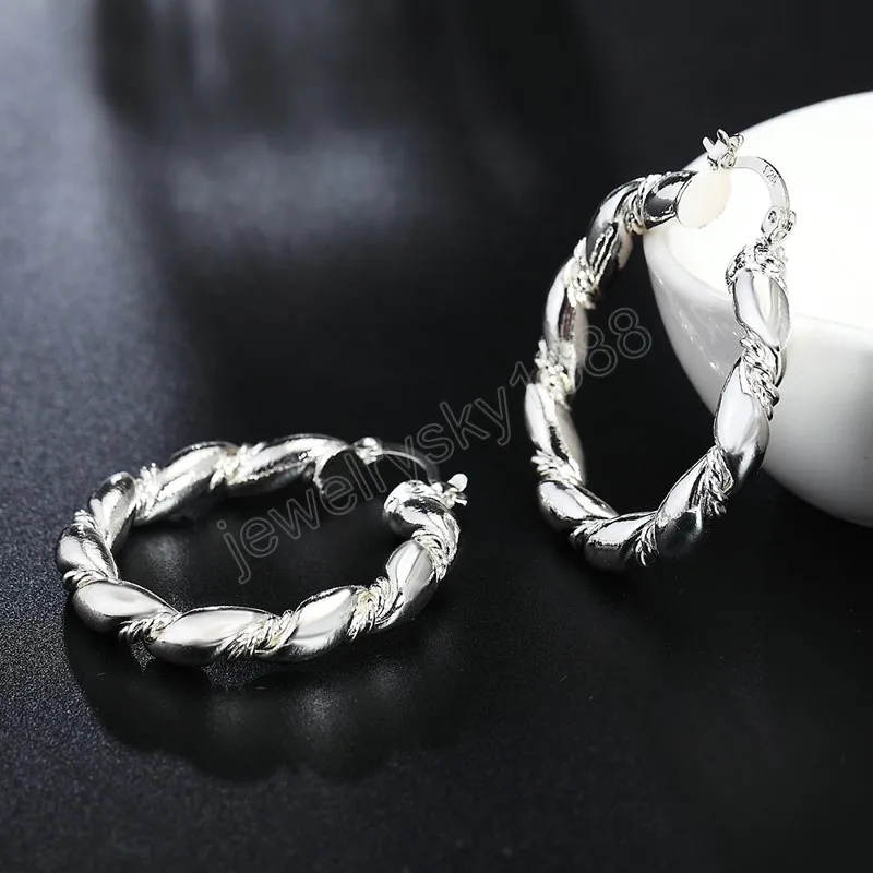 925 Silver color hoop Earrings fashion Jewelry elegant Woman Retro weave circle earrings Christmas Gifts