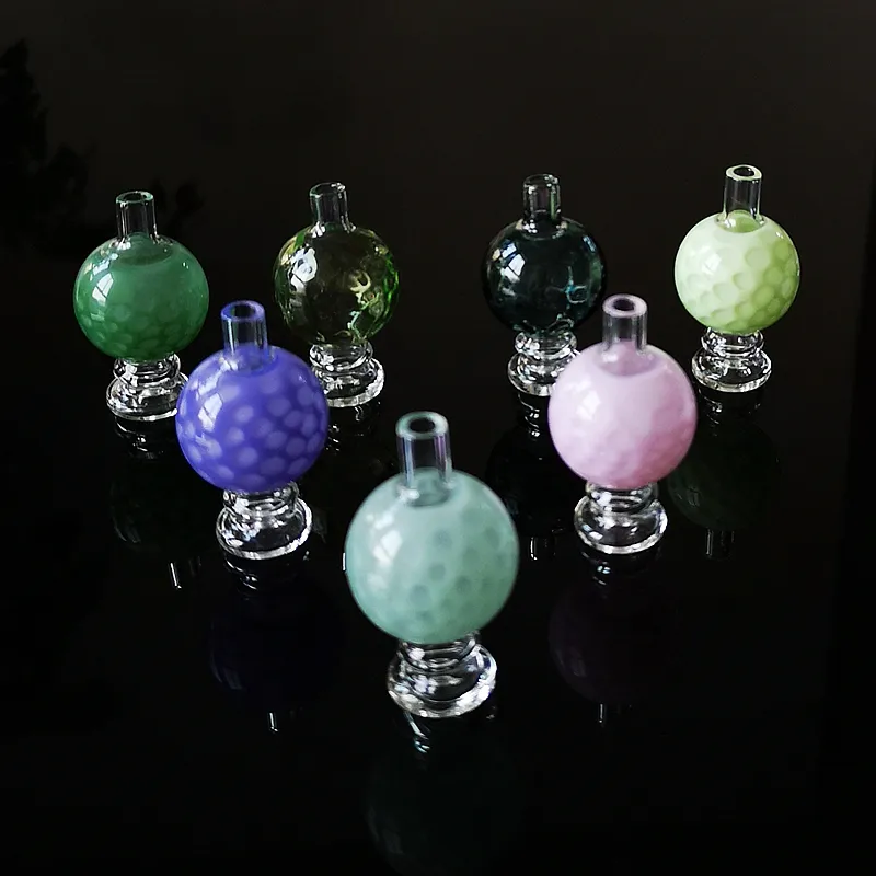 In Stock Heady Crystal Colors Glass Carb Cap Dome Bowls Ball Shape With Handle Oil Rigs Smoking Pipes Tools Water Bongs Accessories For Quartz Banger