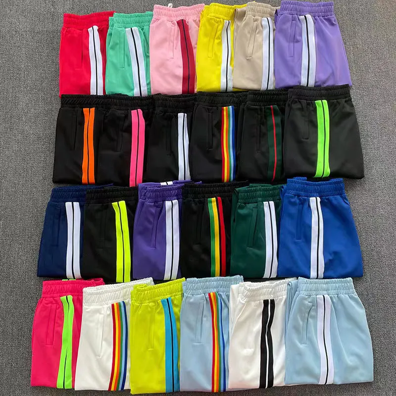 Calças masculinas de grife com estampa de palma estilo fashion calças compridas masculinas casuais arco-íris jogger listras cordão tamanho asiático