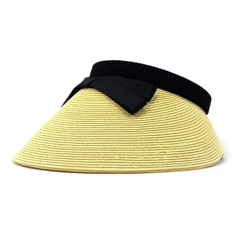 Caps de bola de verão chapéu de palha de palha sólida cor bowknot visors sun protete para mulheres 11ball