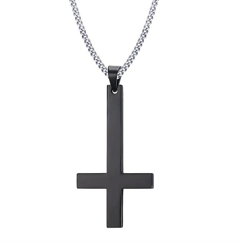 Hanger kettingen mode mannelijke zwarte st peter's omgekeerde kruisketting voor mannen 316L roestvrijstalen choker crux de sanctus petrus juweel