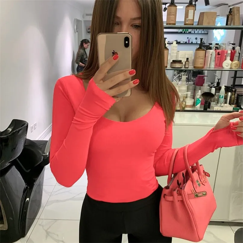 Orange Néon Body Femmes À Manches Longues Moulante Sexy Automne Hiver Streetwear Club Tenues De Fête Casual Vêtements Féminins 220811