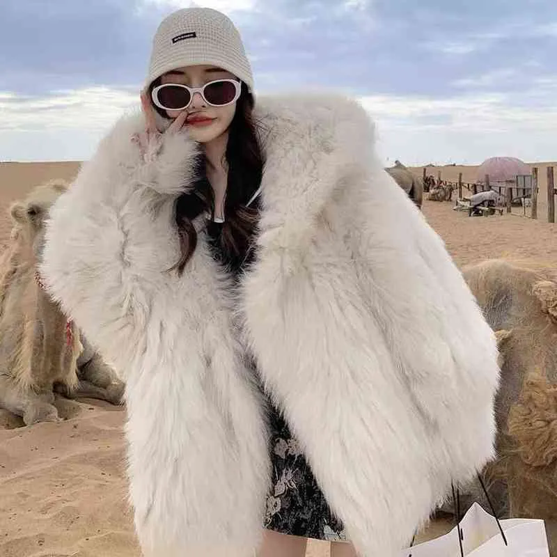 女性2021冬のファッション模倣毛皮コート女性ソリッドフード付きアウトウェアレディース厚い暖かいフェイクファージャケットU843 T220810