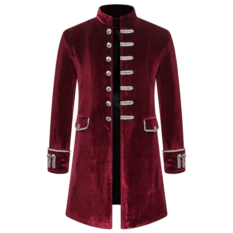 Mens Vintage Wine Red Velvet Tailcoat Jacket Steampunk Formal Gothic