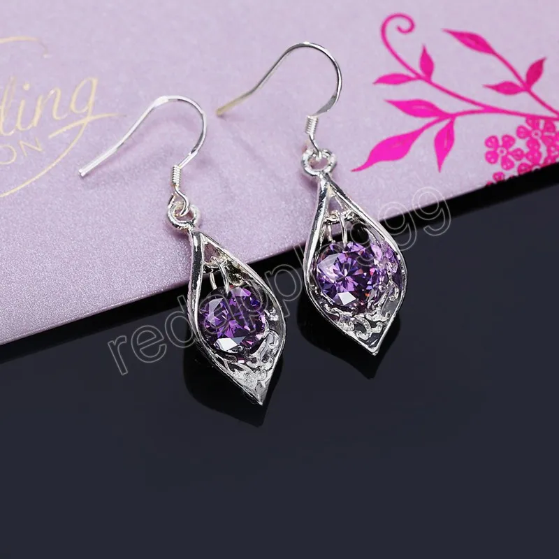 925 Brincos de jóias de moda de cor de cor de prata Brincos de moda elegante Cristal Amethyst Brincos de noivado Presentes de Natal