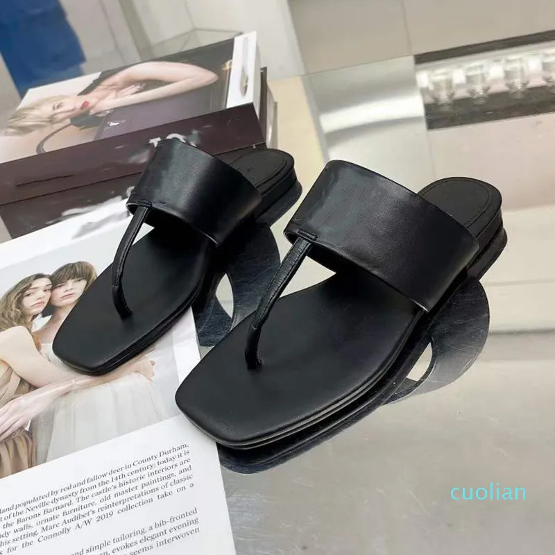 Tasarımcı Sandal Kadınlar Düz Flip Flops Plaj Terlikleri Gerçek Deri Slidessquare Head Yaz Vintage Şeker Renkleri Sandalet