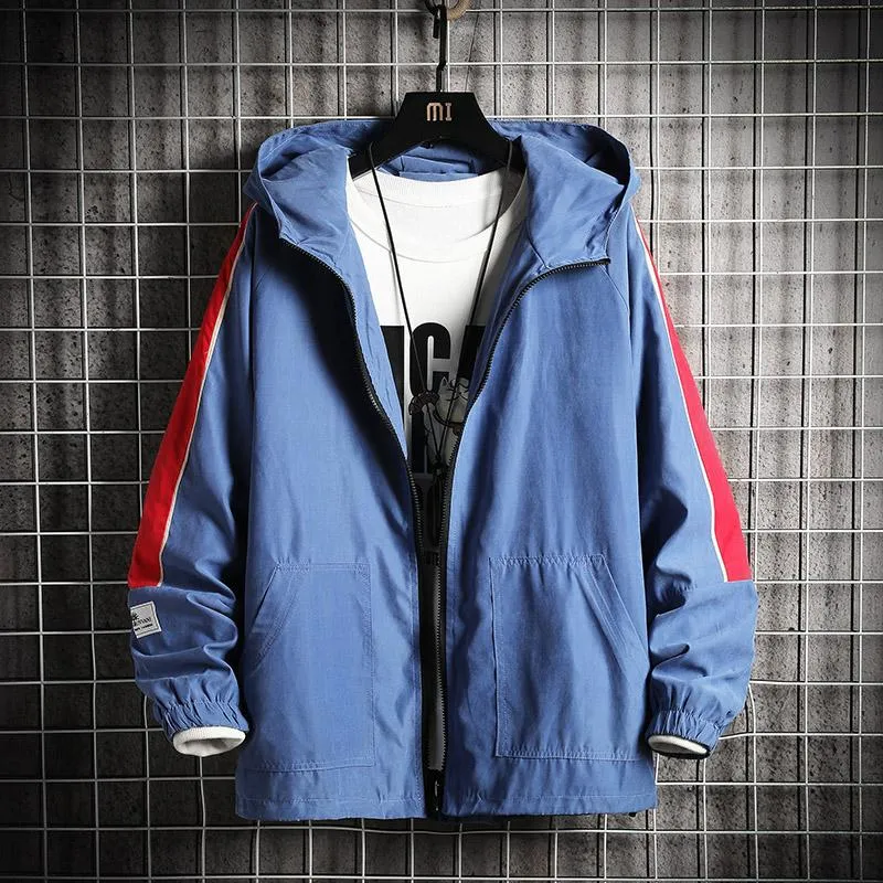 Vestes pour hommes veste à capuche pour hommes hommes 2022 coupe-vent à rayures latérales Style coréen Hip Hop japonais Streetwear noir pour hommes hommes