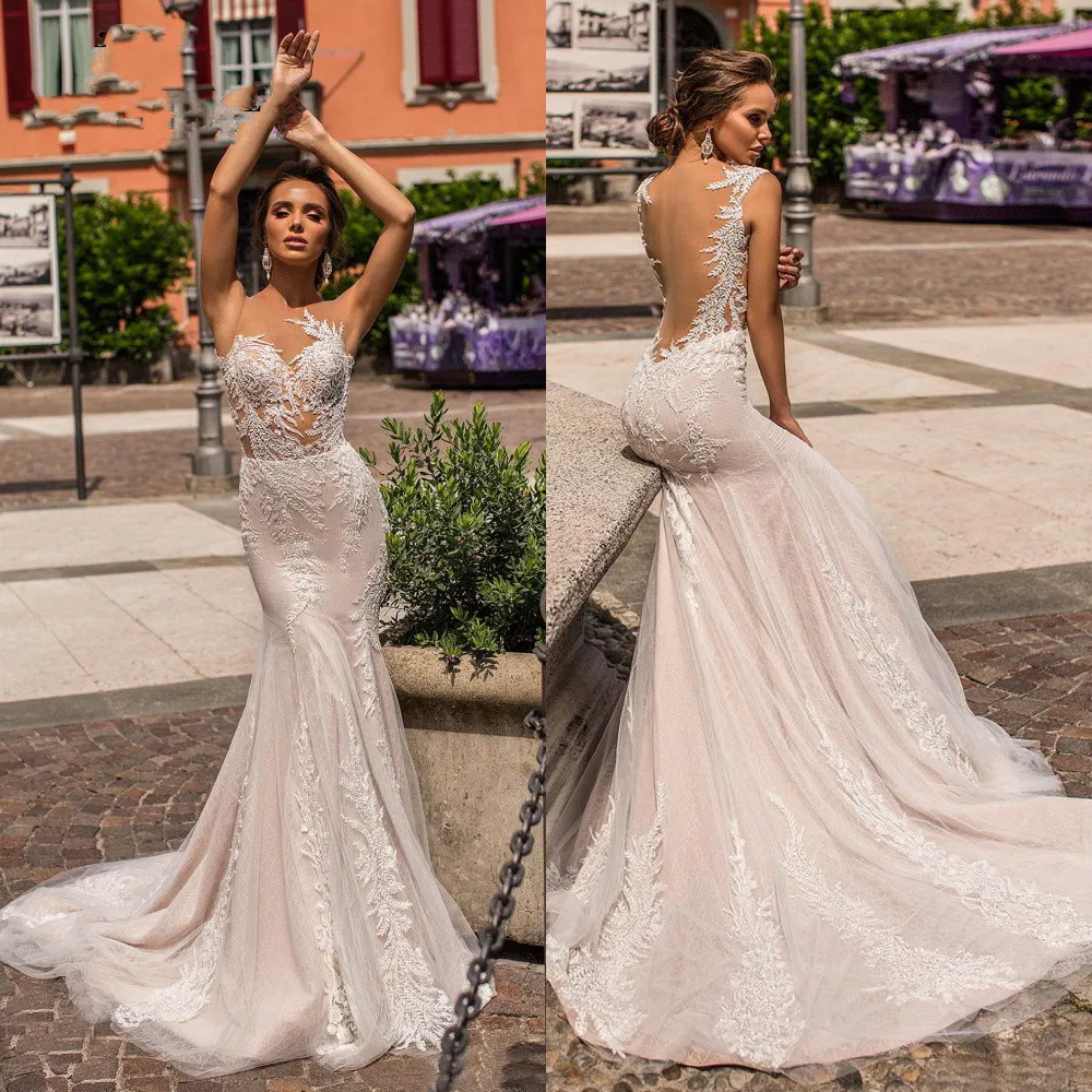 Gorgeous Sleeveless Spaghetti Straps Long Mermaid Wedding Dresses