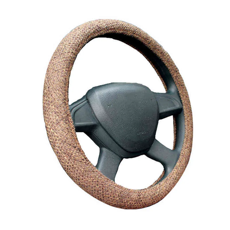 Antislip Car Steering Wheel Cover Breathable Flax Suitable For Steering Wheel 3738 Cm 145 "15" Braided On Hand Bar Protector J220808