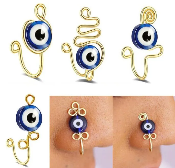 Occhio diabolico Naso Anelli Non Piercing Piercing finti Clip per naso per donna Uomo Occhi turchi Protezione Fortuna Placcato oro Naso Polsino Estate Gioielli per il corpo