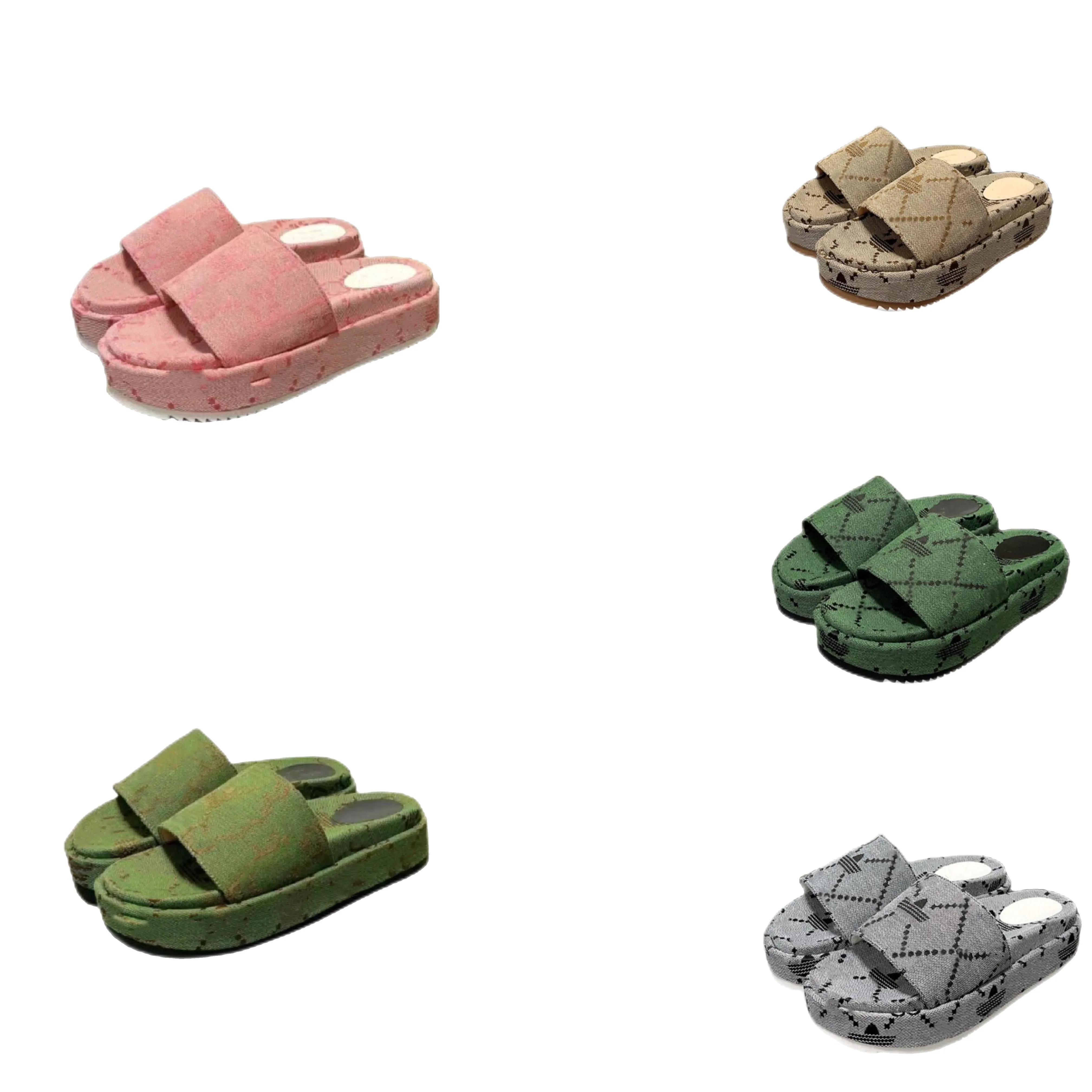 2022 kvinnors sandaler g tofflor designer lyxlägenheter höga klackar plattform skor flip-flops broderade jacquard hantverk gummisulor