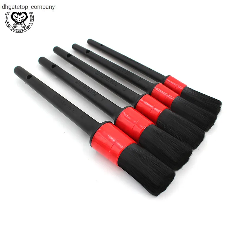 New 5 Pcs Car Detailing Cleaning Tool Natural Boar Hair Brushes For Car Interior Gap Rims Dashboard Wheel Air Vent Trim