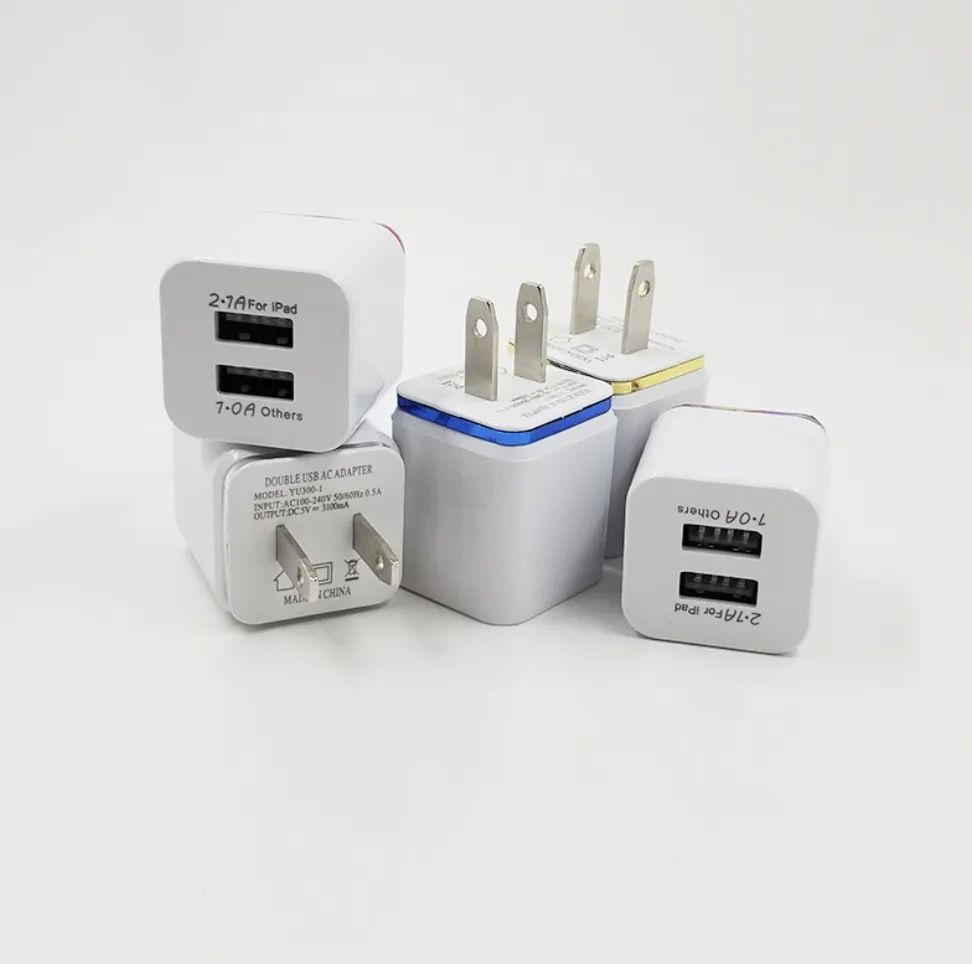 2.1A AC 2 Plastic USB Power Adapter Charger Dual USB Wall Horder لهواتف Samsung/iPhone/HTC/Android