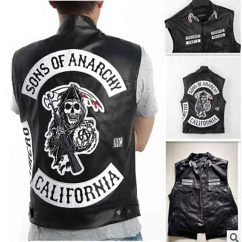 2022 Nouvelle Mode Sons Of Anarchy Broidery ATHer Rock Punk VEST Cosplay Costume Noir Couleur Motorcyc Sevess Veste H220811