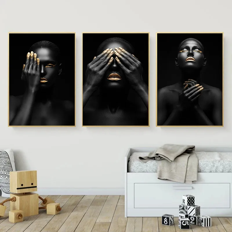 Pintura impressa na tela números de imagem de parede figura figura de ouro negra african wall arte impressão impressão para decoração de sala de estar