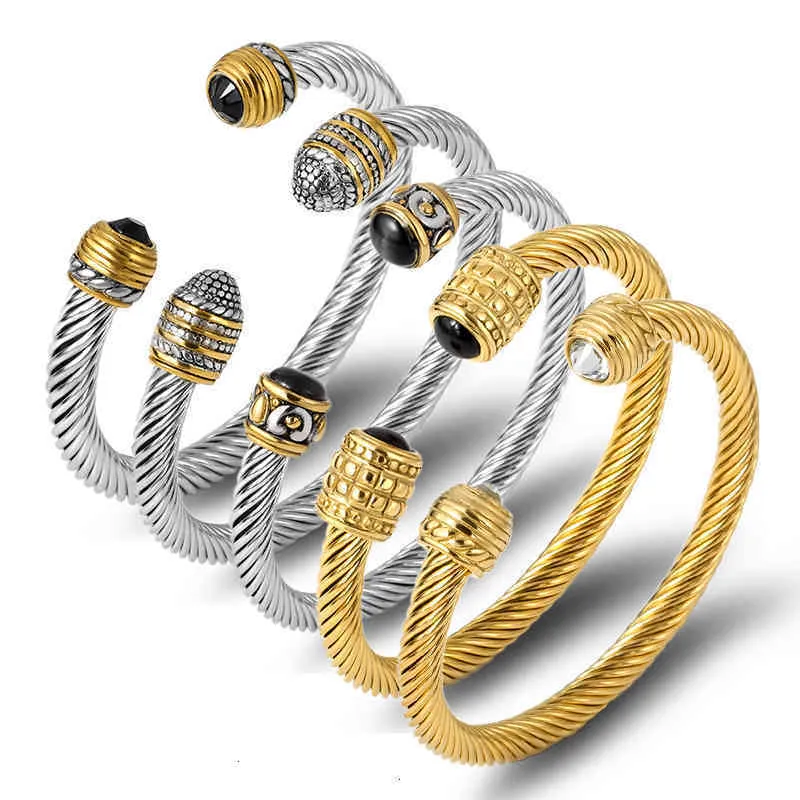 Pulsera de cable trenzado Brazaletes plateados Brazalete Pulseras múltiples Joyas de diseñador Hombres Mujer Oro