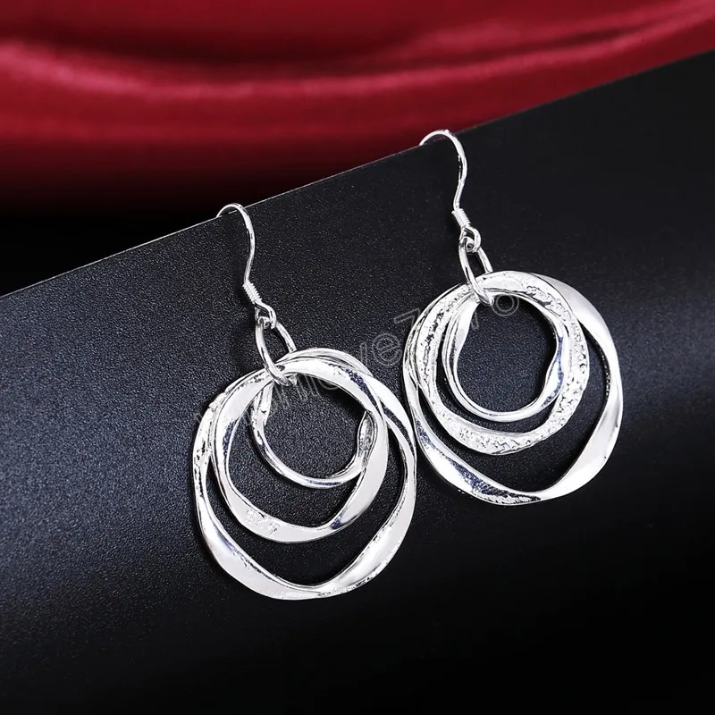925 Silverfärg dinglar örhängen för kvinnor fest smycken personlighet tre cirkelörhängen mode julklappar