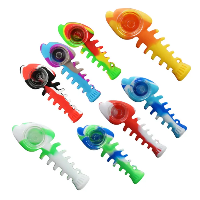 Fish Bone Shape Silicone Smoking Pipe Hand Tobacco Pipes Dab Rig Fishbone Bubbler Dry Herb Oil Burner Pipes Bongs