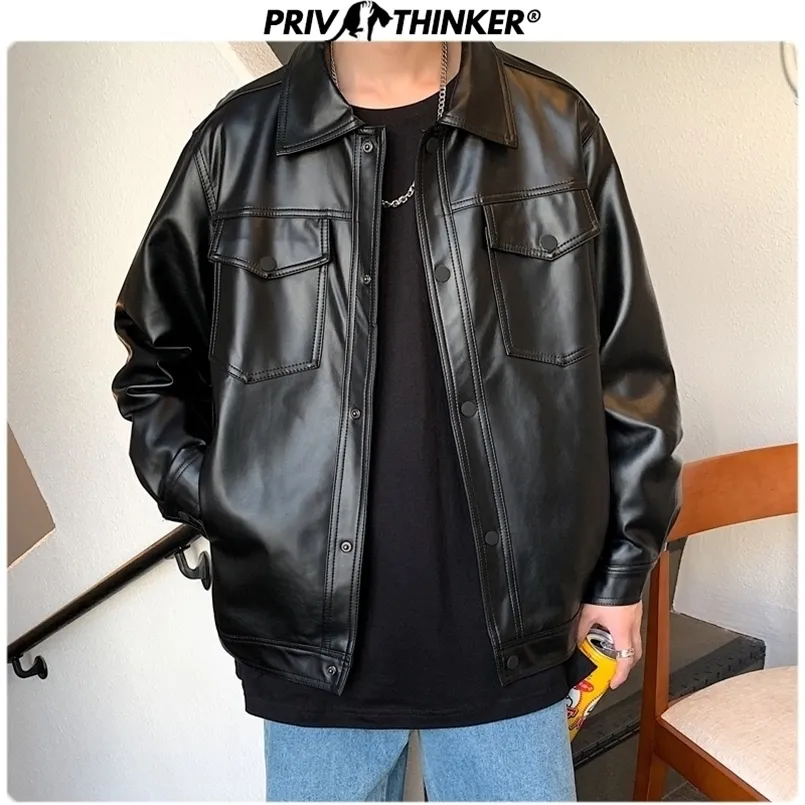 Privathinker Männer Frühling Schwarz Weiche Faux Herren Hip Hop Jacke Leder Männlichen Oversize Streetwear Taschen Kleidung 220811