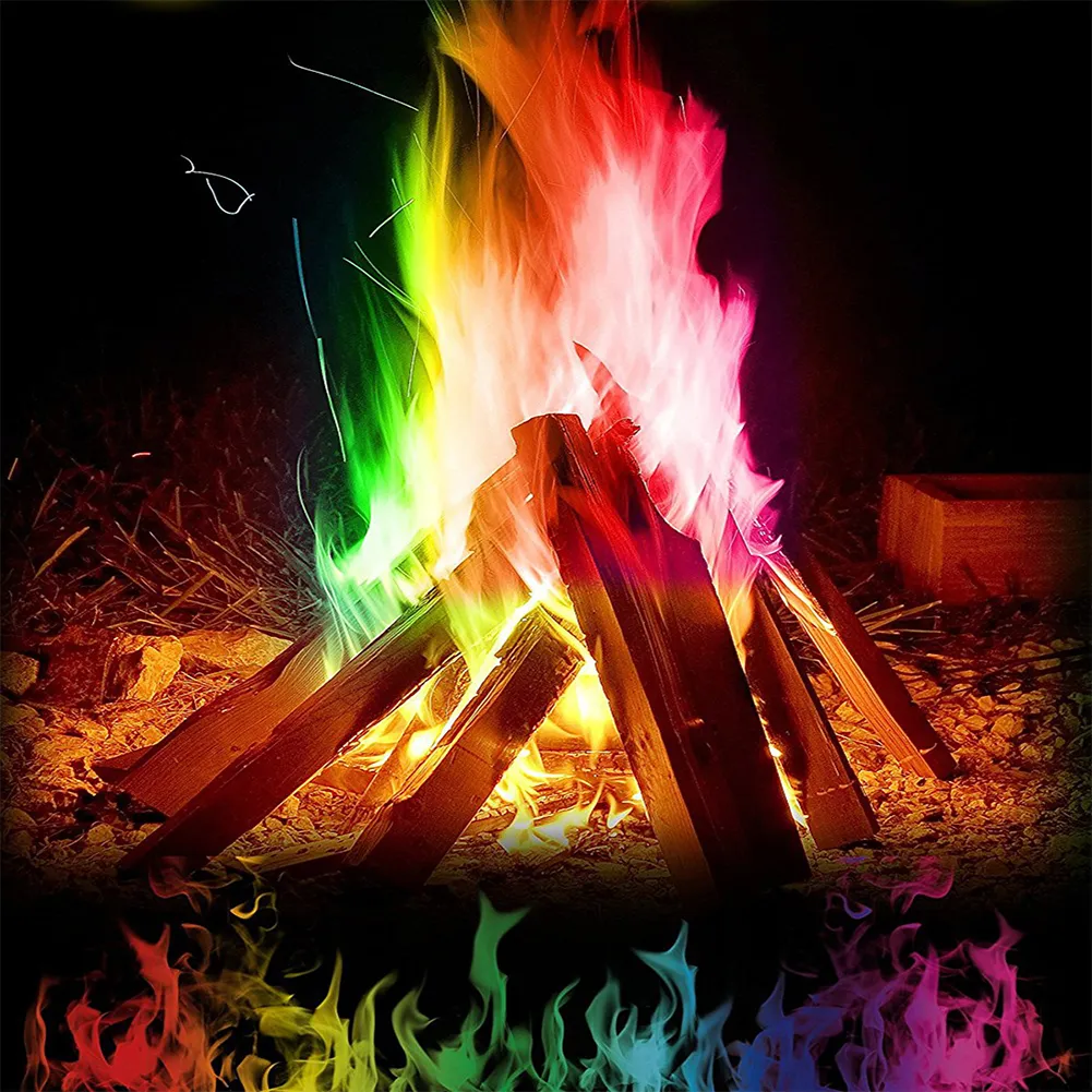 Utomhus prylar 10/15/25/30g överlevnadsverktyg Färgglada lågor Powder Bonfire utomhus camping vandringsläger pyroteknik magi eld