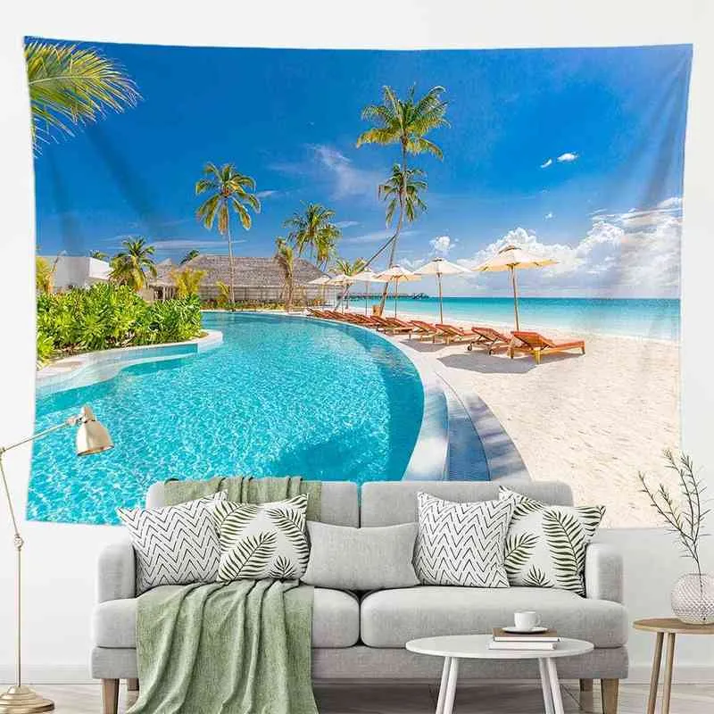 Holiday Style Carpet Wall Hanging Sunny Beach Coconut Palm Yoga Mat Boho Decor Towel Bedroom Decoration J220804