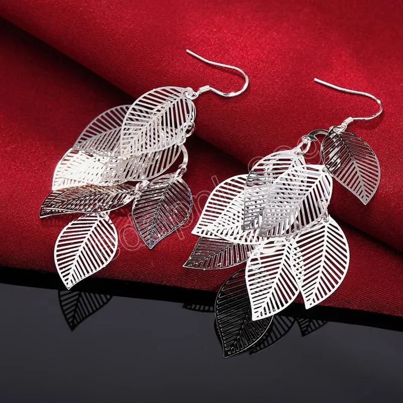 925 Sterling Silver dangle Earrings fashion Jewelry Woman Layered Hollow Leaves Tassel Long earrings Christmas Gifts