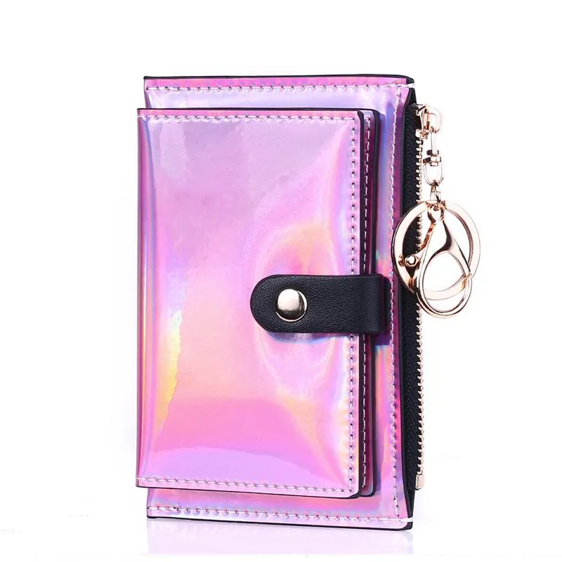 Titolari di carte Laser PU Pelle Portafoglio corto da donna Cerniera Hasp Doppio portamonete Borsa portamonete piccola femminile ClipCard