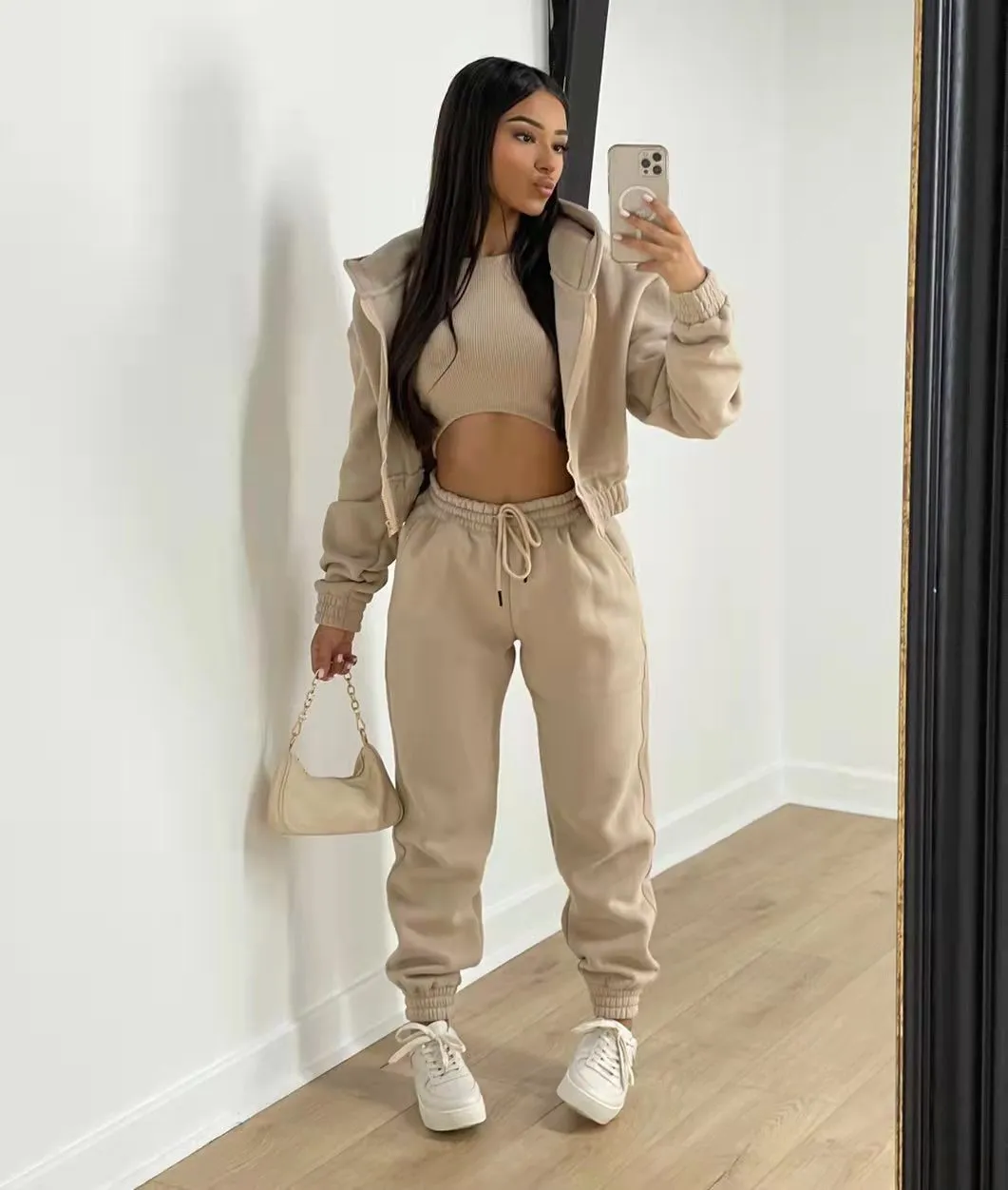 Solid Tracksuits Tank Top Hooded Jacket Sweatpants Set Fleece tröja Hoodie Sports Leisure Suit Three Piece Sets