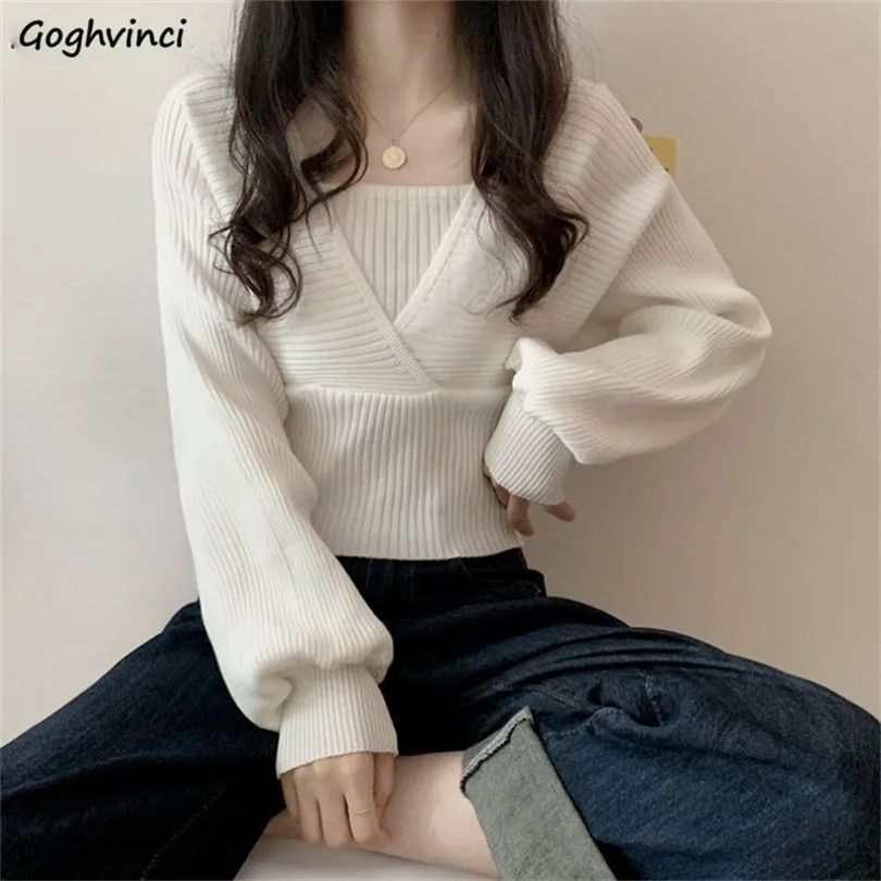 Pullover Frauen Stricken Elegante Solide Alle Match Damen Casual Koreanische Stil Täglich Lose Design Frühling Mode College 220811