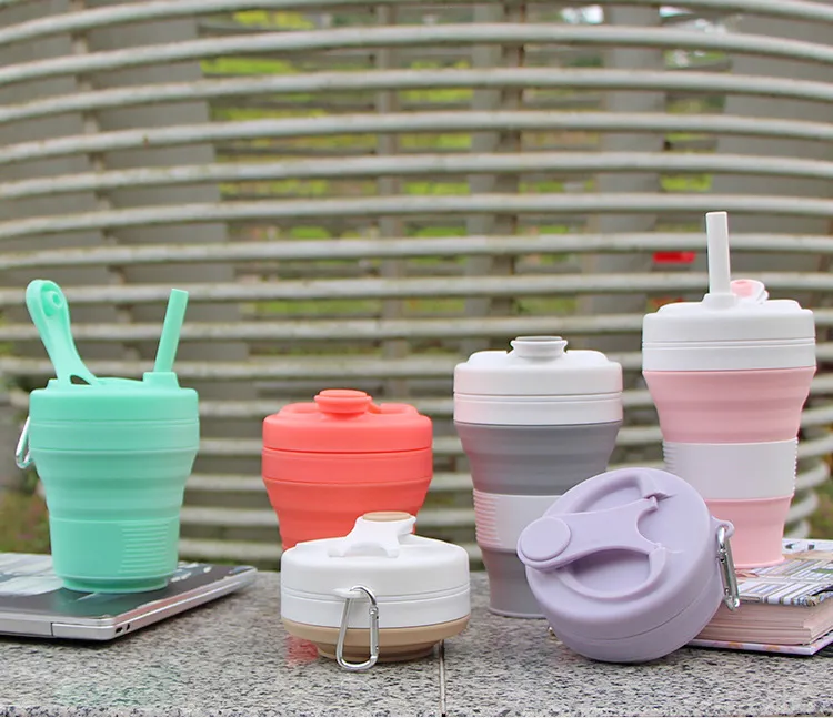 2022 new Tumblers folding coffee cup with straw storage bag convenient outdoor telescopic can print logo