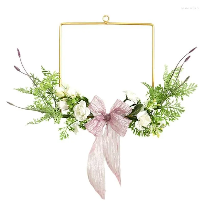 Floral Hoop Wreath Garland Artificial Rose Flowers järn hängande för bröllopsskolväggsfönsterdekor