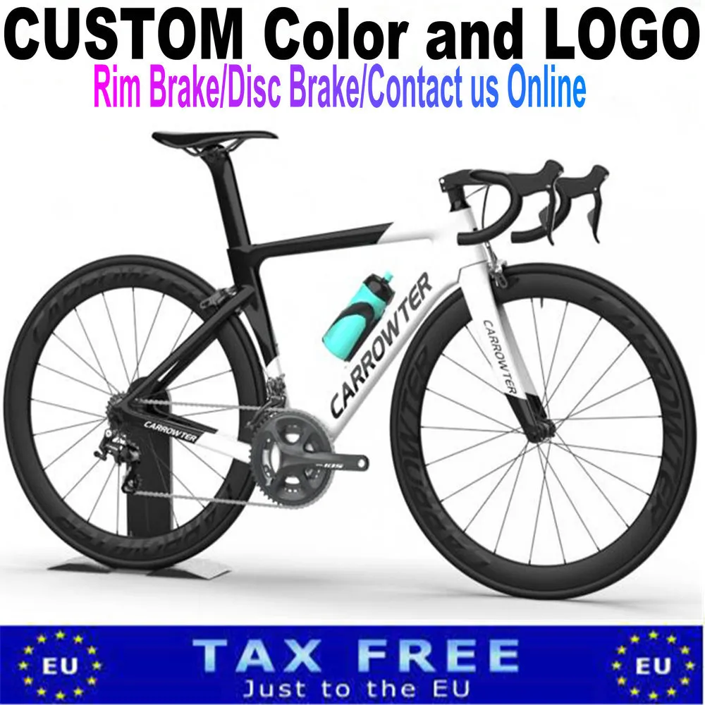 UPS DPD T1000 Logotipo personalizado Carbon Bike Complete Bike White Caurwter Full Carbon Road Bicycle con 105 Groupset Rim Frame Frame Wheelset 60 Colors