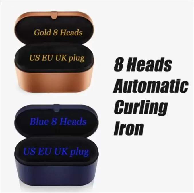 8 cabezas Multifuncionales Curlador de cabello secador de cabello Automático de curling de hierro Caja de regalo para planchas para planchas ásperas y normales Dropship New Color Pink Gold Blue