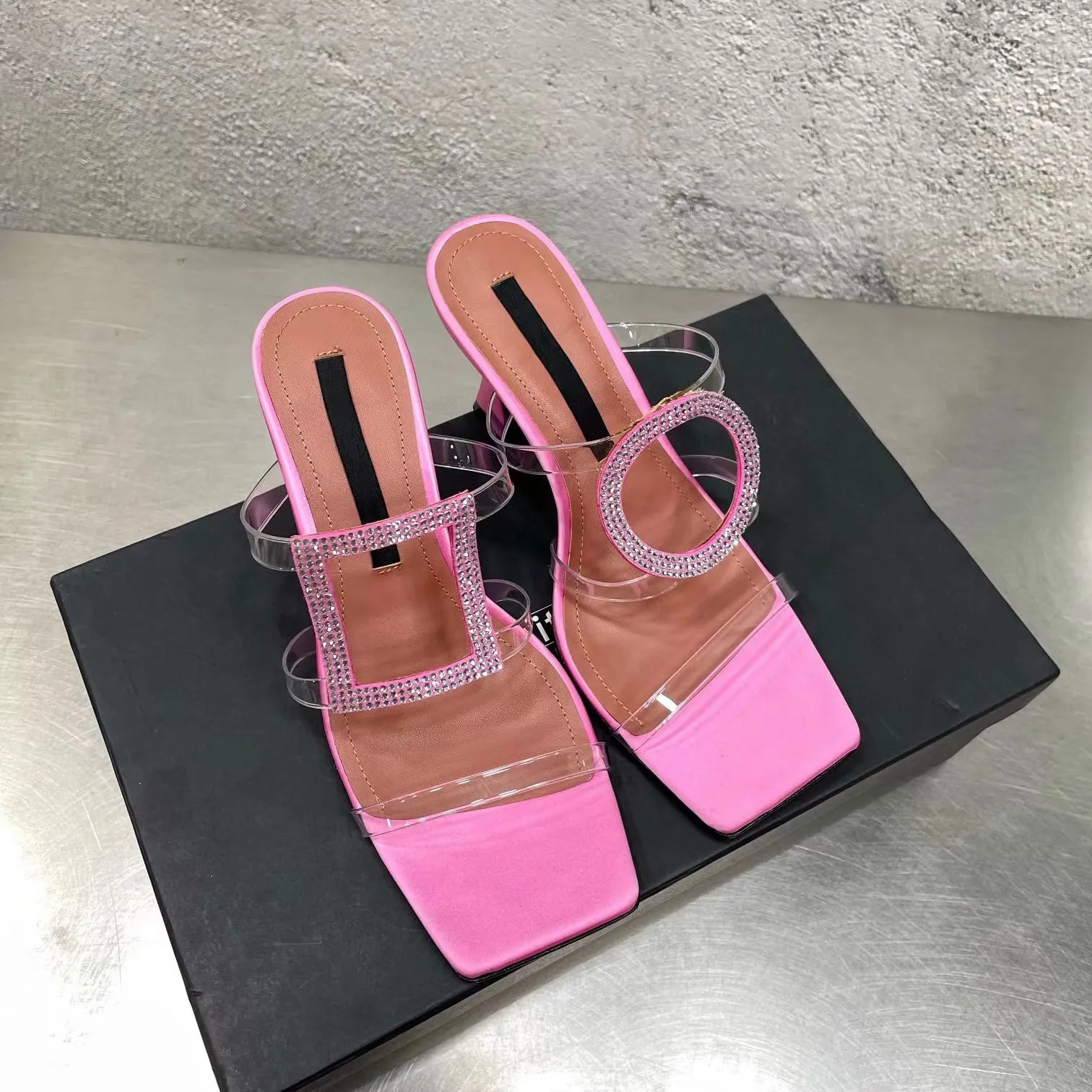 2022 Newest Summer Elegant PVC Crystal Decora Slippers Open-Toes High Heels Woman